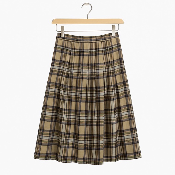 ALJEAN Vintage Pure Virgin Wool Tartan Plaid Midi Skirt - Picture 2 of 11